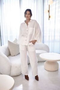 White Linen Shirt with Wide-Leg Pants 