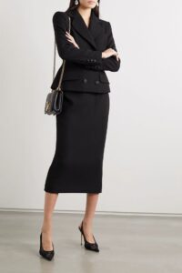 Black Double-Breasted Blazer with Skirt
